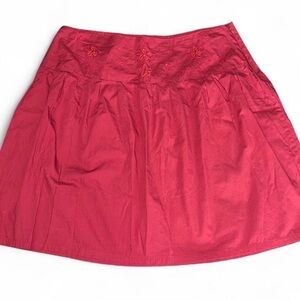 Red Embroidered Midi Flowy Skirt